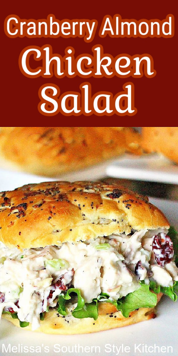 Stuff croissants, lettuce or rolls with a heaping helping of this Cranberry Almond Chicken Salad #chickensalad #chickenbreastrecipes #chicken #cranberrychickensalad #easyrecipes #dinner #dinnerideas #southernrecipes #southernfood #food via @melissasssk