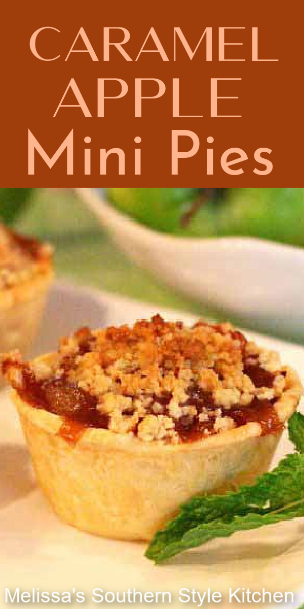 These Caramel Apple Mini Pies are the perfect size for a scoop of vanilla ice cream or dollop of fresh whipped cream #applepie #minipies #easypierecipes #apples #pie #caramelapples #caramelapplepie