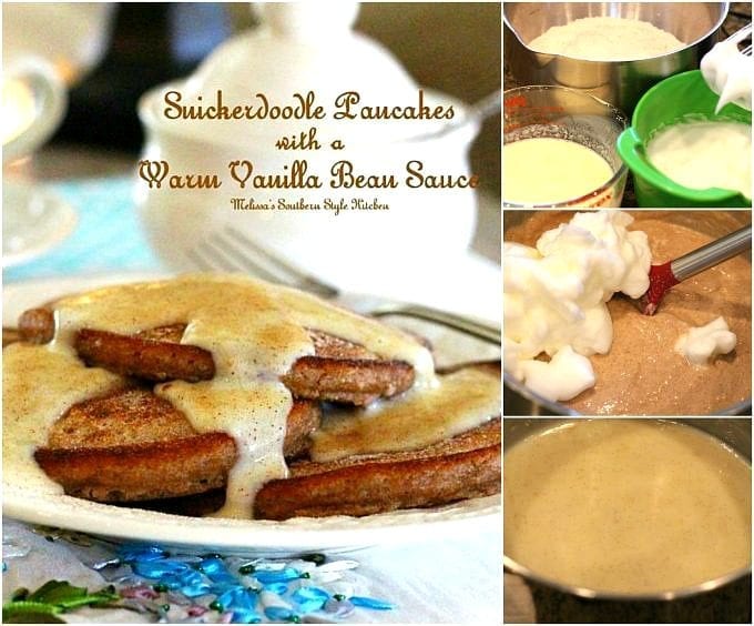 Snickerdoodle Pancakes With A Warm Vanilla Bean Sauce