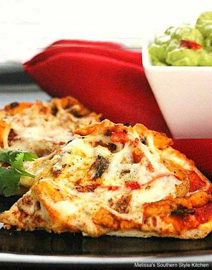 Fiesta Chicken Pizza plated with guacamole 