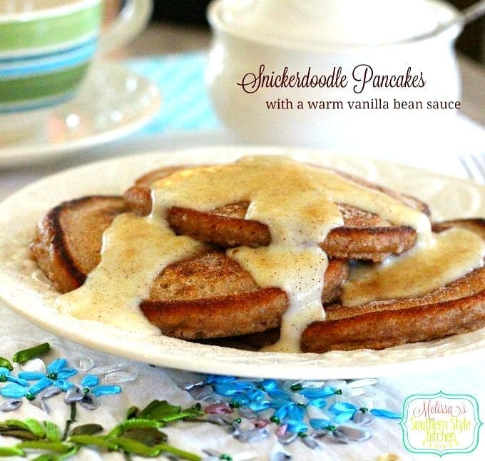 Snickerdoodle Pancakes With A Warm Vanilla Bean Sauce
