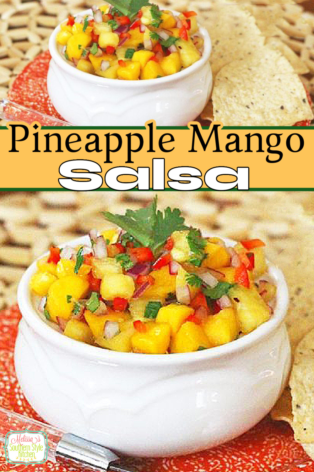 This easy fresh Pineapple Mango Salsa recipe complements chicken, pork and seafood or serve it as a dip with tortilla chips #mangoes #pineapplemangosalsa #fruitsalsa #salsarecipes #healthysalsarecipe #mangosalsa #mexicanfood via @melissasssk