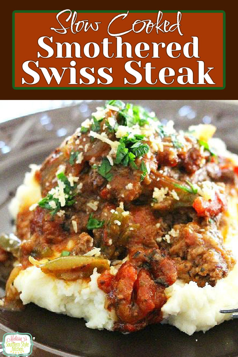 Make this fall part tender Slow Cooked Smothered Swiss Steak in your crockpot #swisssteak #smotheredswisssteak #slowcookedswisssteak #slowcookerrecipes #crockpotrecipes #dinnerideas #steak #dinner #steakrecipes #southernfood #southernrecipes via @melissasssk