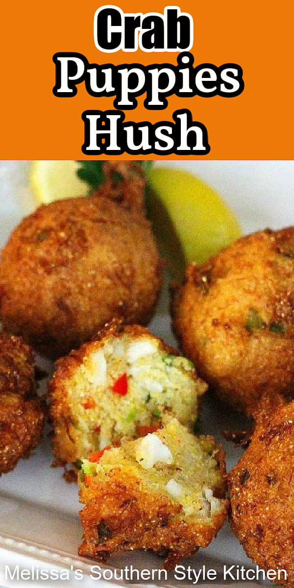Jump Lump Crab Hush Puppies are simply irresistible #crab #crabhushpuppies #hushpuppies #jumbolumpcrab #seafood #appetizers #snacks #southernfood #southernrecipes #partyfood