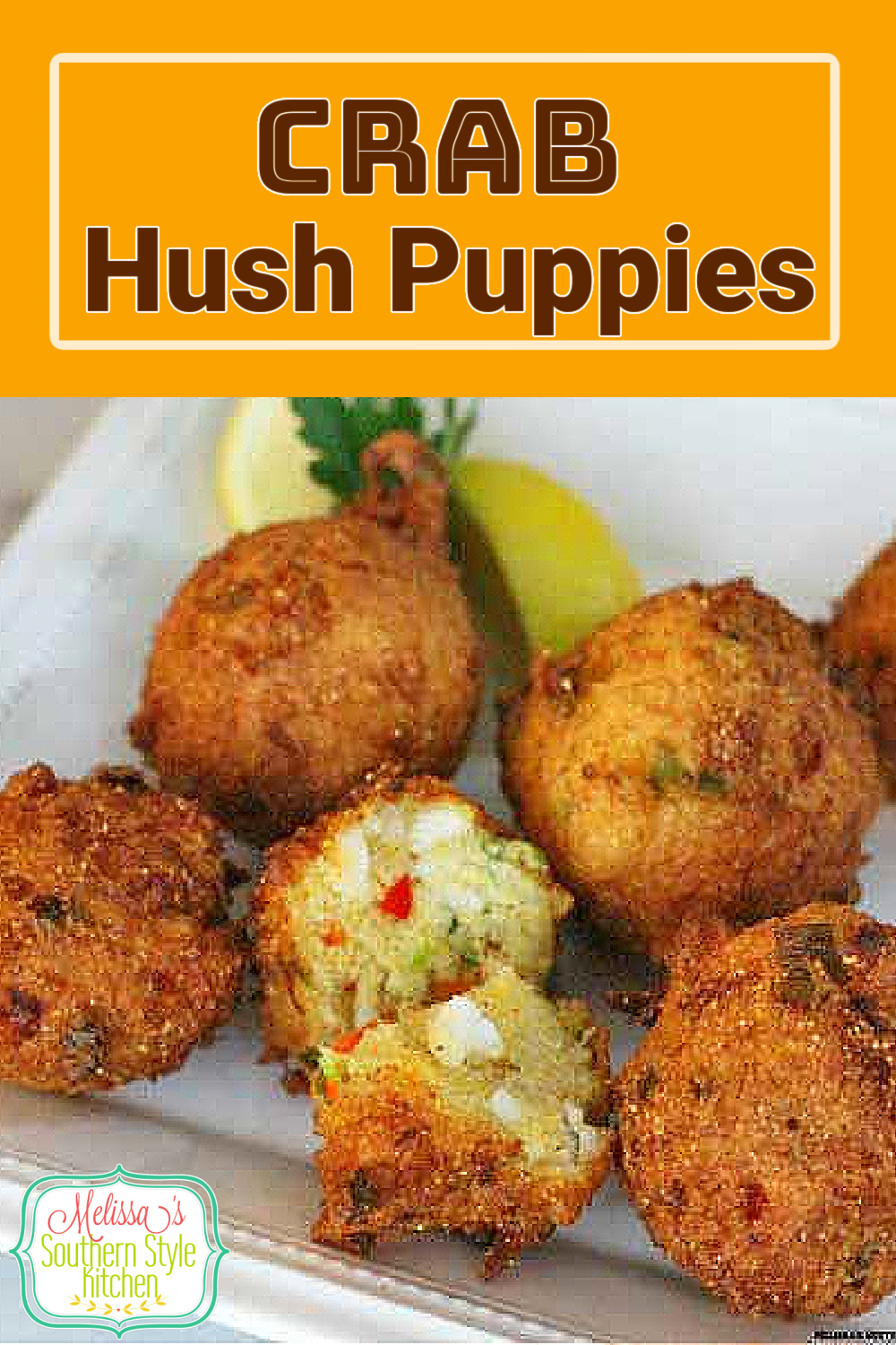 Jump Lump Crab Hush Puppies are simply irresistible #crab #crabhushpuppies #hushpuppies #jumbolumpcrab #seafood #appetizers #snacks #southernfood #southernrecipes #partyfood via @melissasssk