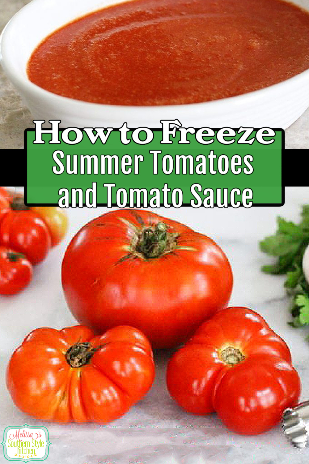 Get the skinny on how to freeze summer tomatoes and make homemade tomato sauce #tomatoes #freezingtomatoes #preservingfood #tomatosauce #homemadetomatosauce #tomatorecipes #freshtomatoes #southernfood #southernrecipes