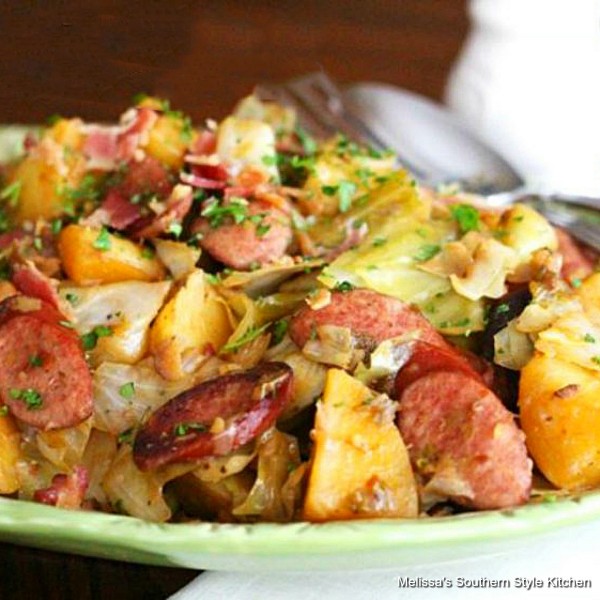 Braised Cabbage with Potatoes and Smoked Sausages