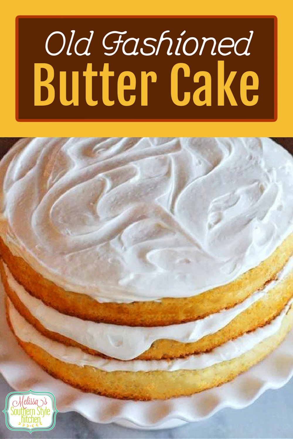This Old Fashioned Butter Cake can be made in layers, as a sheet cake or turned into cupcakes #buttercake #yellowcake #homeadeyellowcakerecipe #cakes #cakerecipes #1234cake #dessertfoodrecipes #sweets #desserts #southernrecipes #southernfood #melissassouthernstylekitchen #holidaybaking #birthdaycake via @melissasssk