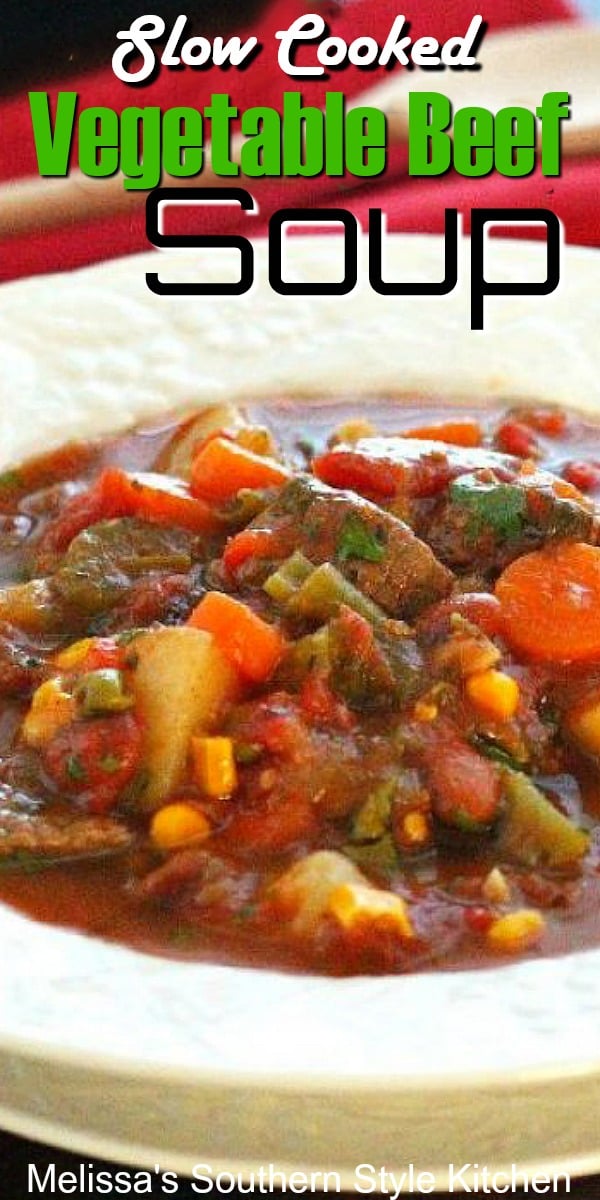 Slow Cooked Vegetable Beef Soup via @melissasssk