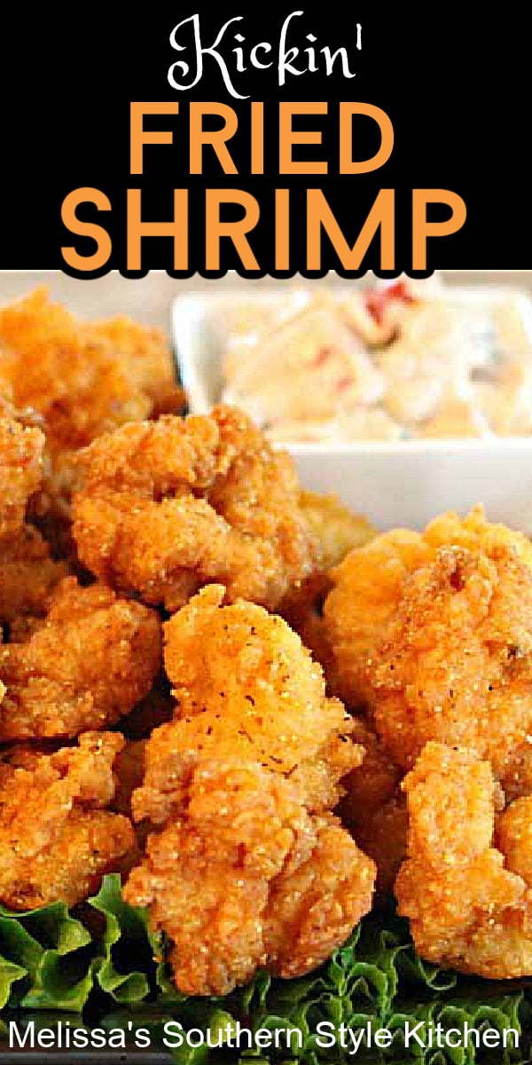 Serve this Southern style Kickin' Fried Shrimp recipe year-round as a small bite appetizer or a seafood lovers entrée #friedshrimp #shrimp #breadedshrimp #seafoodrecipes #shrimprecipes #friedseafood #dinner #dinnerideas #southernfood #southernrecipes