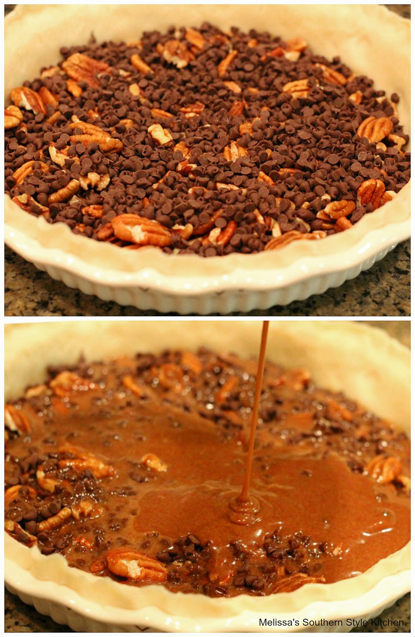 Step-by-step images chocolate chips and pie