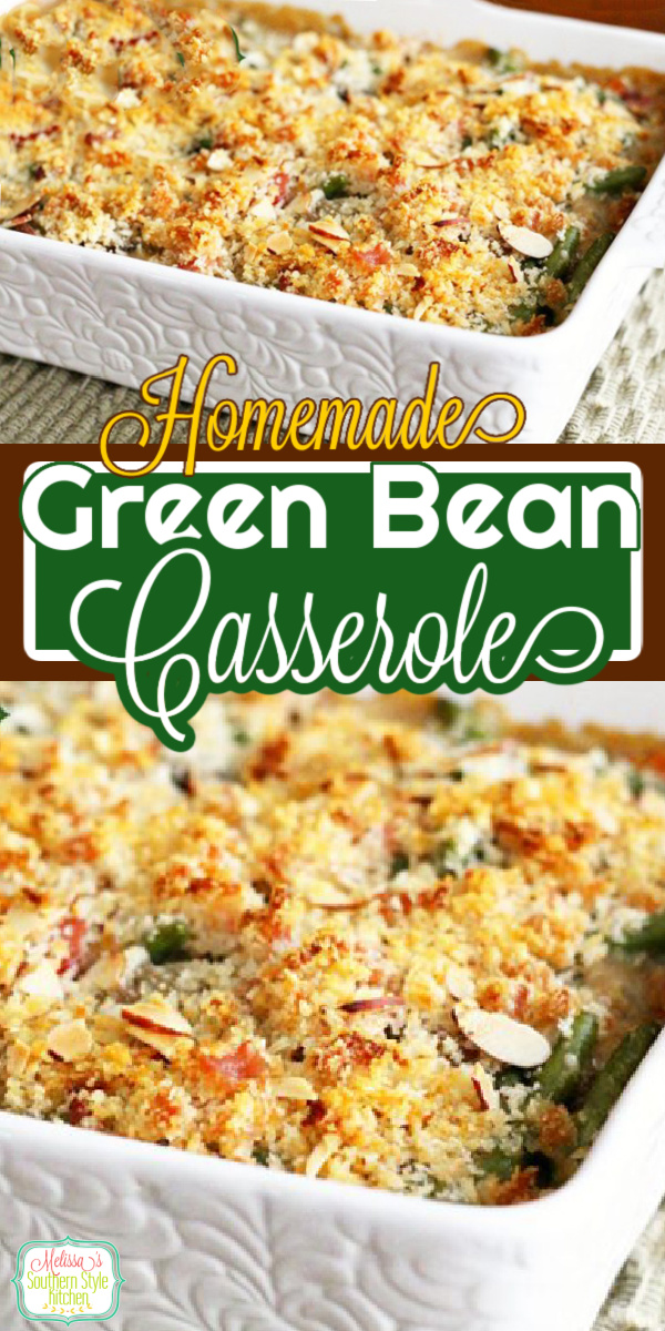 This Homemade Green Bean Casserole elevates a classic holiday side dish with a homemade sauce and BACON #greenbeancasserole #casseroles #holidaysidedishes #greenbeans #thanksgiving #dinnerideas #dinner #bacon #bestcasseroles #southernfood #southernrecipes via @melissasssk
