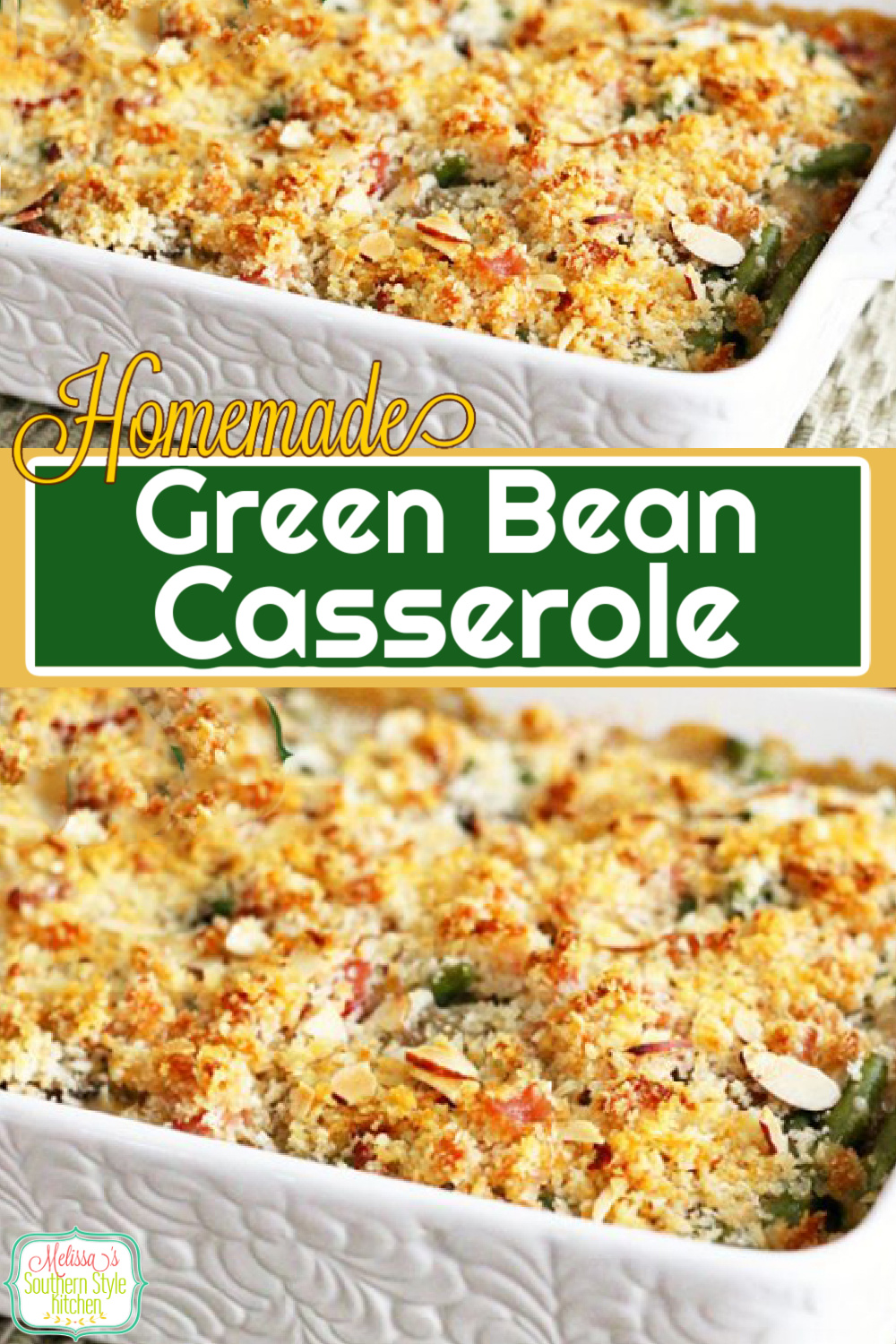 This Homemade Green Bean Casserole elevates a classic holiday side dish with a homemade sauce and BACON #greenbeancasserole #casseroles #holidaysidedishes #greenbeans #thanksgiving #dinnerideas #dinner #bacon #bestcasseroles #southernfood #southernrecipes via @melissasssk