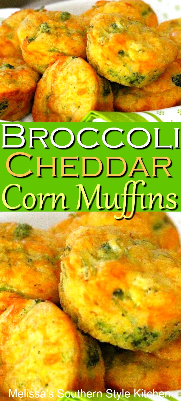 These Broccoli Cheddar Corn Muffins are the ideal way to amp up your side dish menu #cornmuffins #broccolicheddar #cheesebread #cornbread #breadrecipes #muffins #broccolicheese #southernrecipes #southernfood #easycornmuffins #melissassouthernstylekitchen