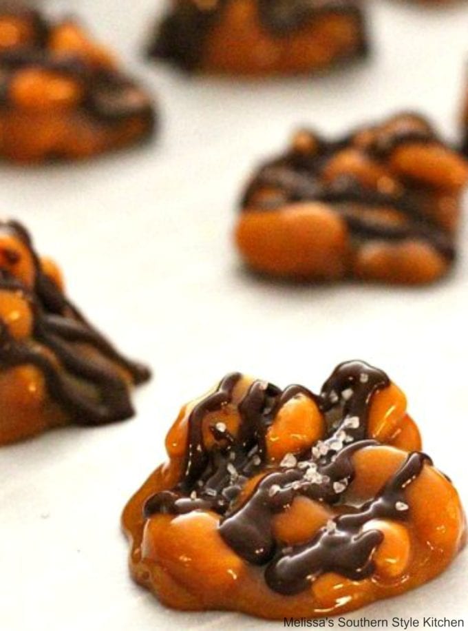Caramel clusters on a pan
