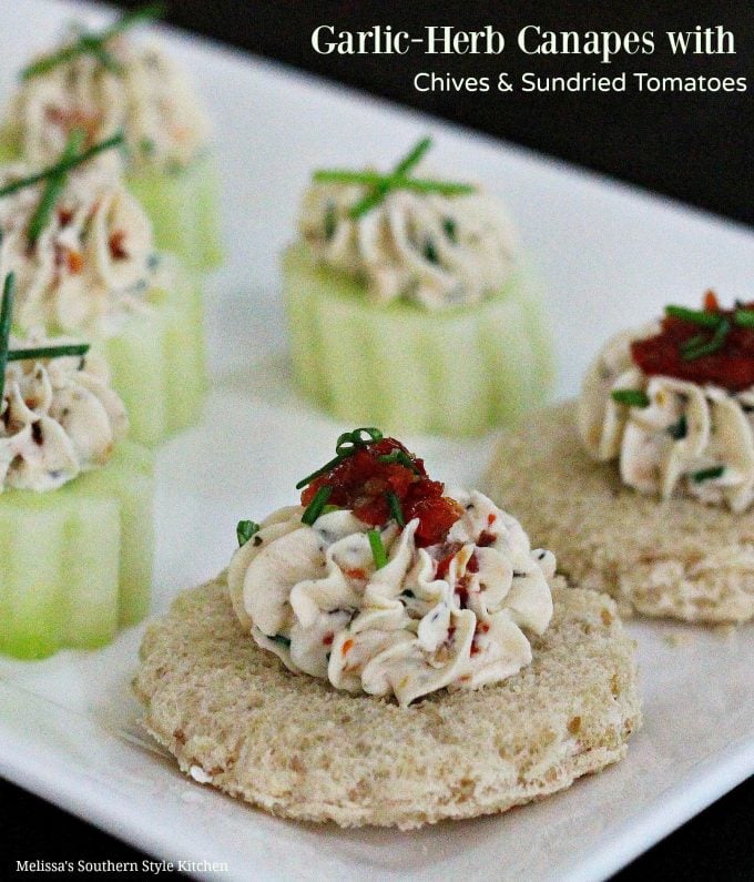 Garlic-Herb Cheese Canapes With Fresh Chives And Sundried Tomatoes