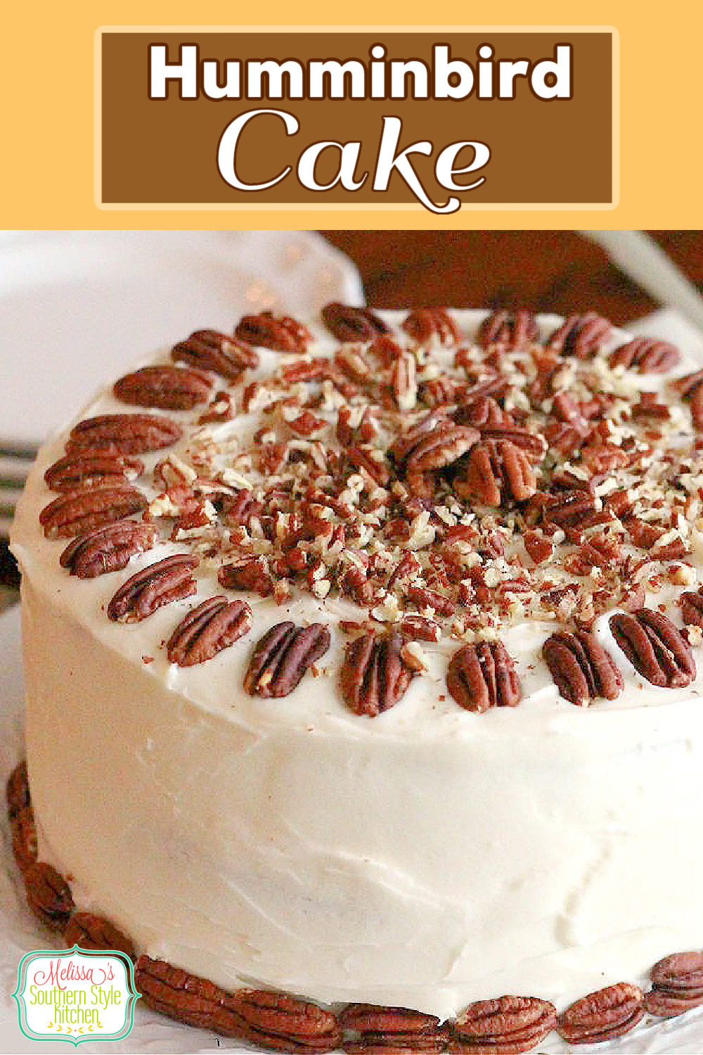 This Southern classic Hummingbird Cake never disappoints #hummingbirdcake #cakesrecipes #southerncakes #desserts #dessertfoodrecipes #pineapple #pecans #layercake #cake #holidayrecipes #holidays #southernfood #southernrecipes