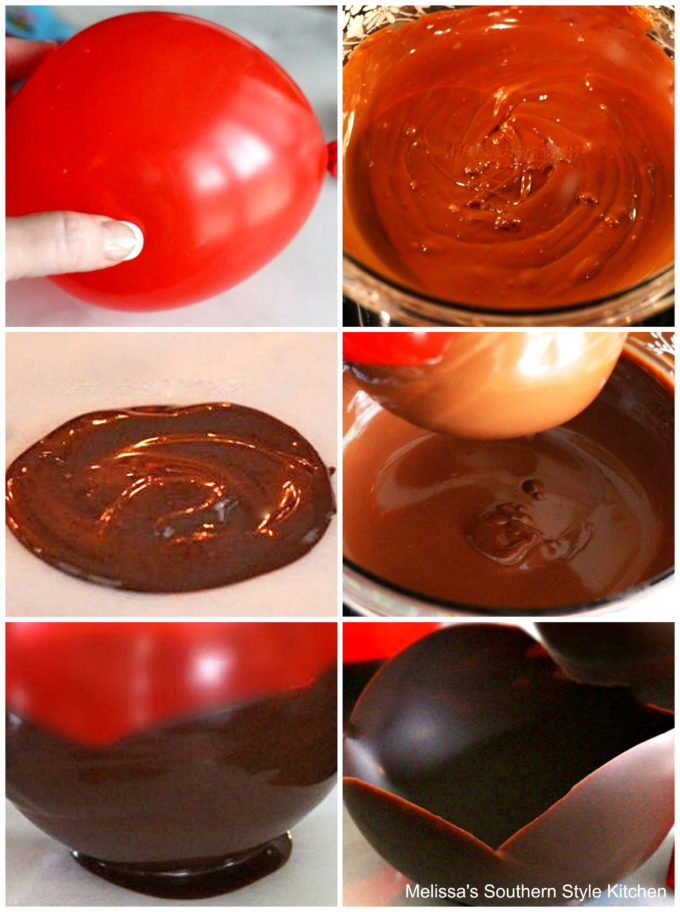 step by step images and melted chocolate for dessert bowls