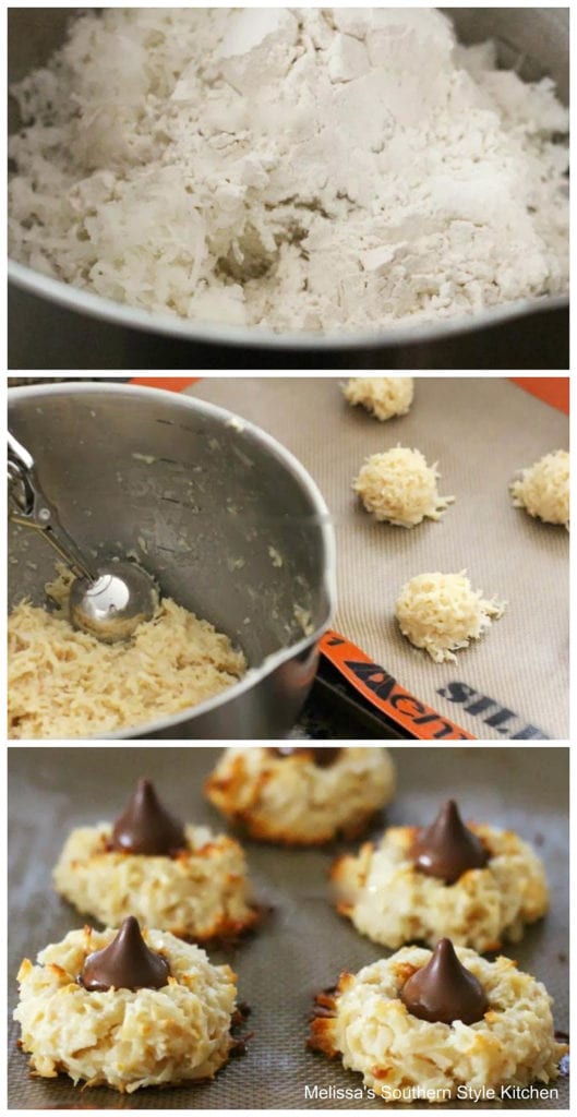 Step-by-step pictures of preparation of Chocolate Kissed Coconut Macaroons