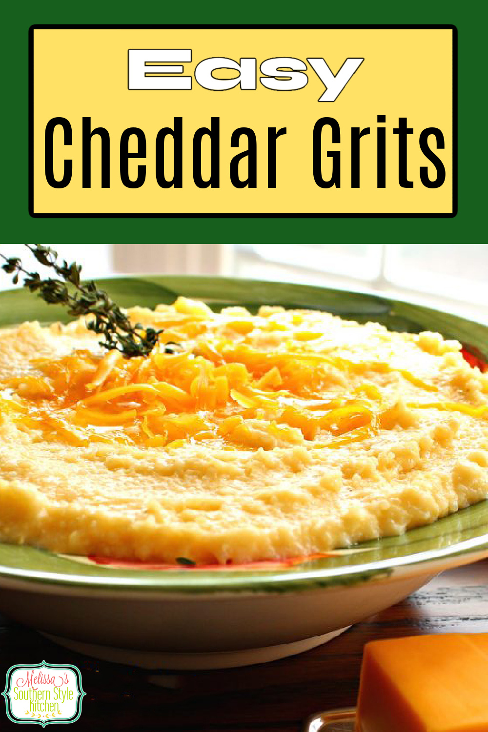 These easy Cheesy Cheddar Grits can be served at any meal as a side dish, topped with shrimp for an entree or bacon and eggs for breakfast #cheesegrits #cheddargrits #easygrits #gritsrecipes #southerngrits #southernrecipes #cheddar #breakfast #shrimpandgrits via @melissasssk