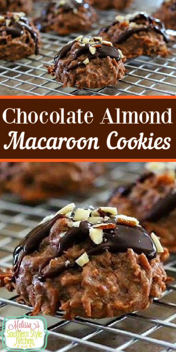 These Chocolate Almond Macaroon Cookies will satisfy your chocolate coconut cravings #chocolatecookies #christmascookies #chocolatemacaroons #macarooncookies #chocolate #holidaybaking #easycookierecipes #coconutcookies #coconut