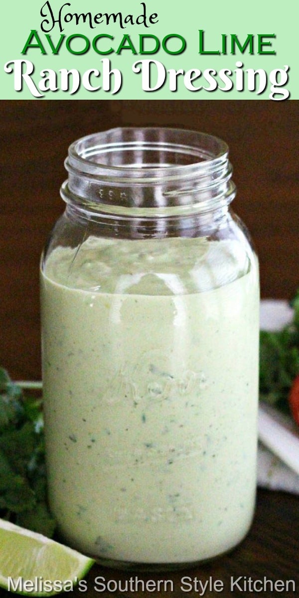 This better-than-Chick-fil-A Avocado Lime Ranch Dressing is addictive! #ranchdressing #avocadoranch #homeadesaladdressing #salads #food #recipes #copycat #southernrecipes #southernfood #melissassouthernstylekitchen #healthyfood #saladdressingrecipes #avocado