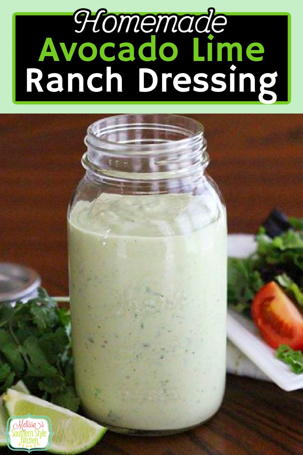 This better-than-Chick-fil-A Avocado Lime Ranch Dressing is addictive! #ranchdressing #avocadoranch #homeadesaladdressing #salads #food #recipes #copycat #southernrecipes #southernfood #melissassouthernstylekitchen #healthyfood #saladdressingrecipes #avocado via @melissasssk