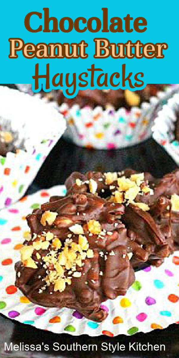 You can't stop at one when you're popping these easy chocolate peanut butter haystacks #chocolate #chocolatepeanutbuter #haystacks #chowmeinnoodles #candy #holidayrecipes #desserts #dessertfoodrecipes #christmas #easter #easycandyrecipes #southernfood #southernrecipes #desserts #christmascandy