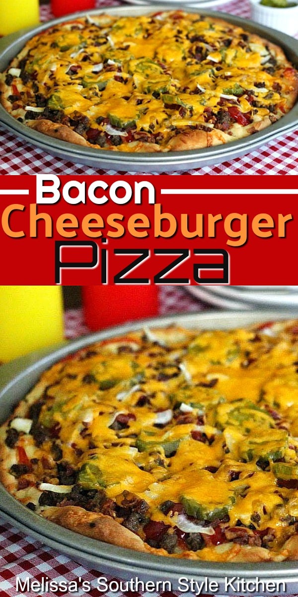 Skip the buns and make this Bacon Cheeseburger Pizza for dinner, instead #baconcheeseburgerpizza #cheeseburgers #baconcheeseburgers #pizzarecipes #baconrecipes #dinnerideas #30minutemeals #easygroundbeefrecipes #southernfood #southernrecipes