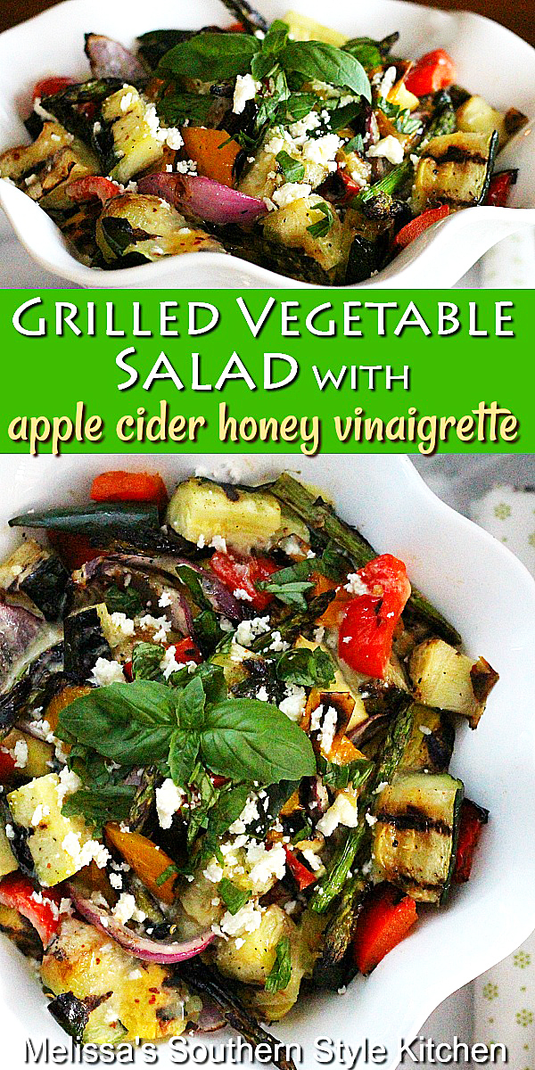 Add this fresh and healthy Grilled Vegetable Salad with an Apple Cider-Honey Vinaigrette to your grilling menu #grilledvegetablesalad #grilledvegetables #appleciderhoneyvinaigrette #applecider #homeadevinaigrette #healthyrecipes #summervegetables #sidedisherecipes #honey #southernfood #vegetarianrecipes #southernrecipes #saladrecipes #grilling