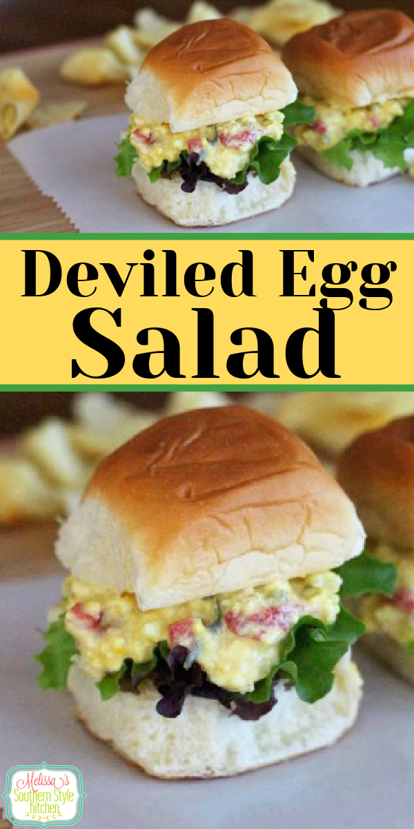 Whip-up a batch of Deviled Egg Salad and have it ready for snacking with bread, rolls and crackers or light meals on hectic days #eggsalad #besteggsaladrecipes #eggs #eggrecipes #lunch #dinnerideas #salads #saladrecipes #southernrecipes #maindish #brunch #easyrecipes via @melissasssk