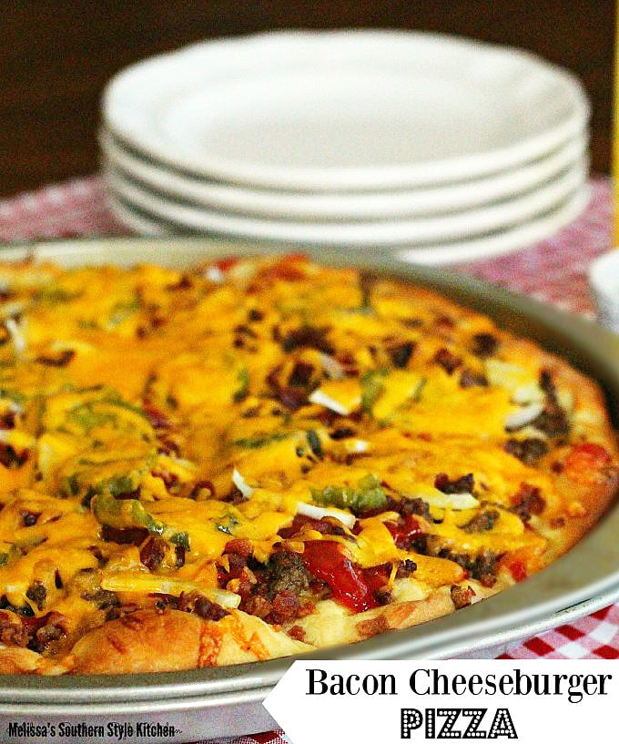 Bacon Cheeseburger Pizza with pickles and onion