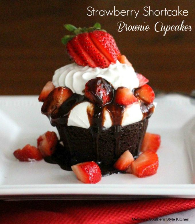 Strawberry Shortcake Brownie Cupcakes on a plate