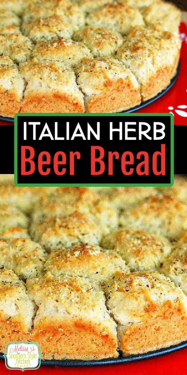 No yeast needed to make this pull apart Italian Herb Beer Bread #beerbread #pullapartbread #breadrecipes #beer #bread #Italianbreadrecipes #quickbreads #southernfood #southernrecipes via @melissasssk