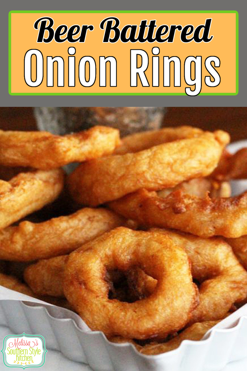 Serve these crispy Beer Battered Onion Rings as an appetizer, piled high on a burger or as a side dish #onionrings #deepfriedonionrings #beerbatteredonionrings #beer #beerbatter #onions #appetizers #partyfood #footballfood #sidedish #southernfood #southernrecipes