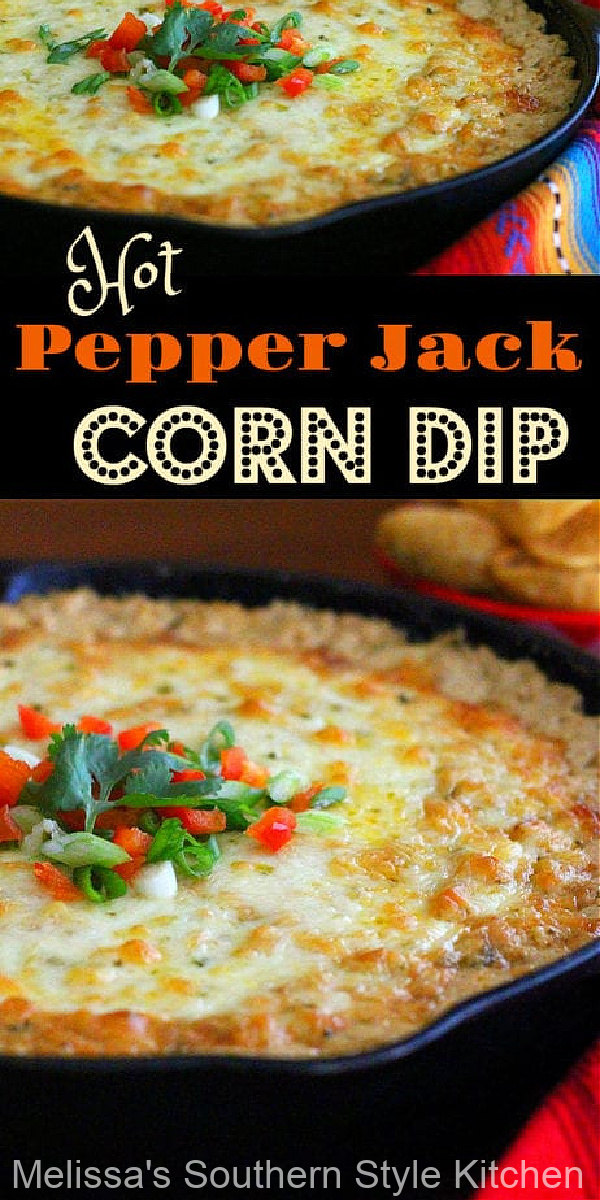 Serve this Hot Pepper Jack Corn Dip with fritos or tortilla chips for dipping #corndip #hotcorndip #pepperjackcheese #cheesedip #appetizers #easydiprecipes via @melissasssk