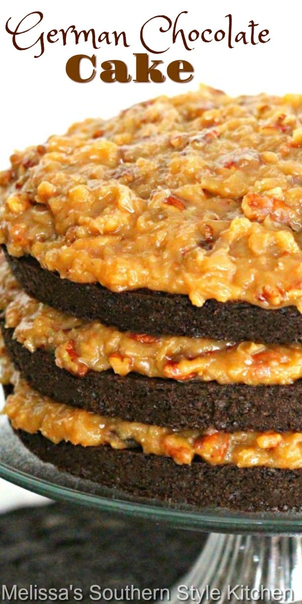 This recipe for German Chocolate Cake is a classic that everybody needs on their desserts menu #germanchocolatecake #chocolatecake #chocolate #cakerecipes #cakes #desserts #dessertfoodrecipes #southernrecipes #southernfood #holidayrecipes via @melissasssk