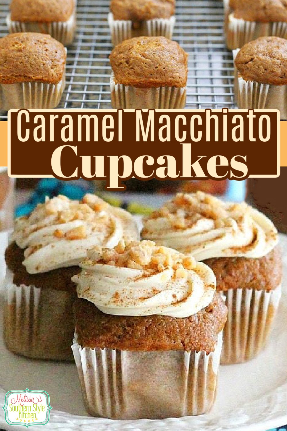 Start your day with these scrumptious Caramel Macchiato Cupcakes with cream cheese frosting #cupcakes #caramelmacchiato #coffeecake #muffins #muffinrecipes #caramel #cakes #desserts #brunch #breakfast #southernfood #southernrecipes via @melissasssk