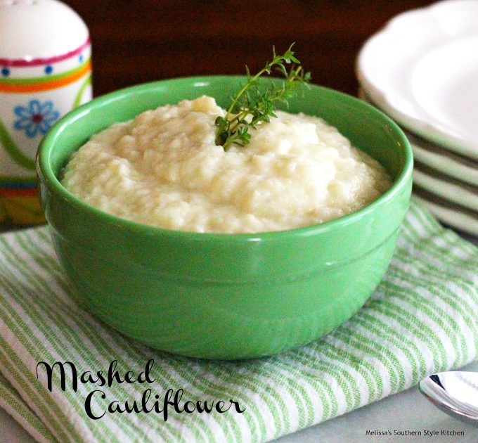Mashed Cauliflower in a green bowl