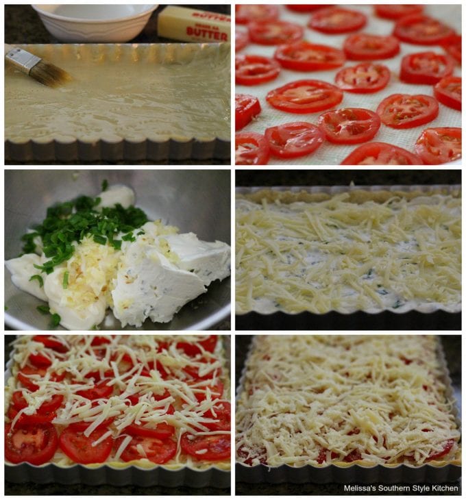 step-by-step images and ingredients for tomato tart