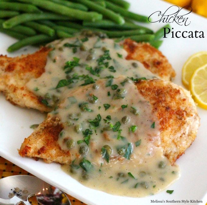 Chicken Piccata on a plate with vegetables 