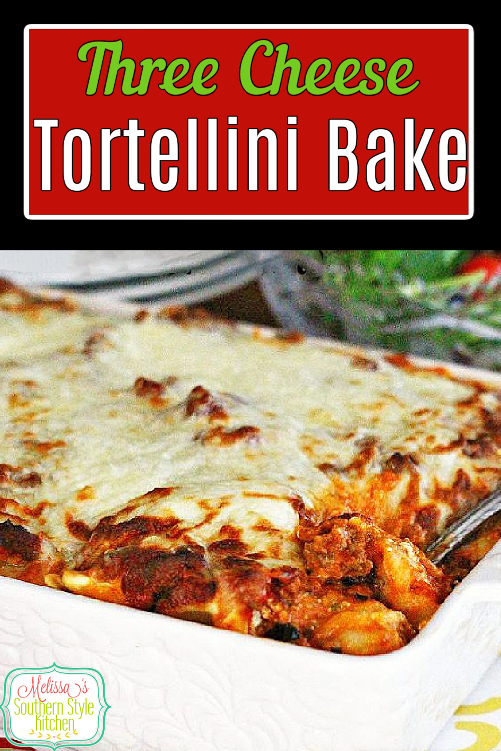 Turn refrigerated tortellini into this Three Cheese Tortellini Bake that's sure to turn your meal into an Italian inspired weekday feast #cheesetortellini #pastacasseroles #threecheesetortellinibake #italianfood #casseroles #pasta #dinner #easyrecipes via @melissasssk