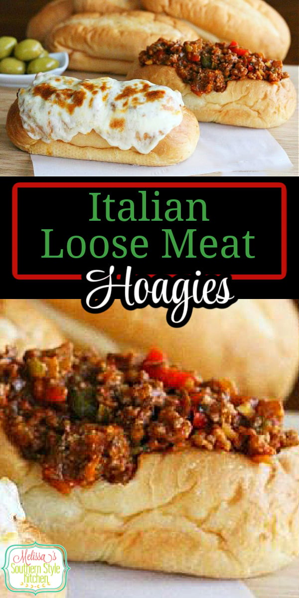 The family will come running for these Italian Loose Meat Hoagies served on warm hoagie rolls topped with gooey melted cheese #hoagies #easygroundbeefrecipes #italianhoagies #italiansubs #groundbeef #italiansloppyjoes #loosemeathoagies #sloppyjoesrecipes via @melissasssk