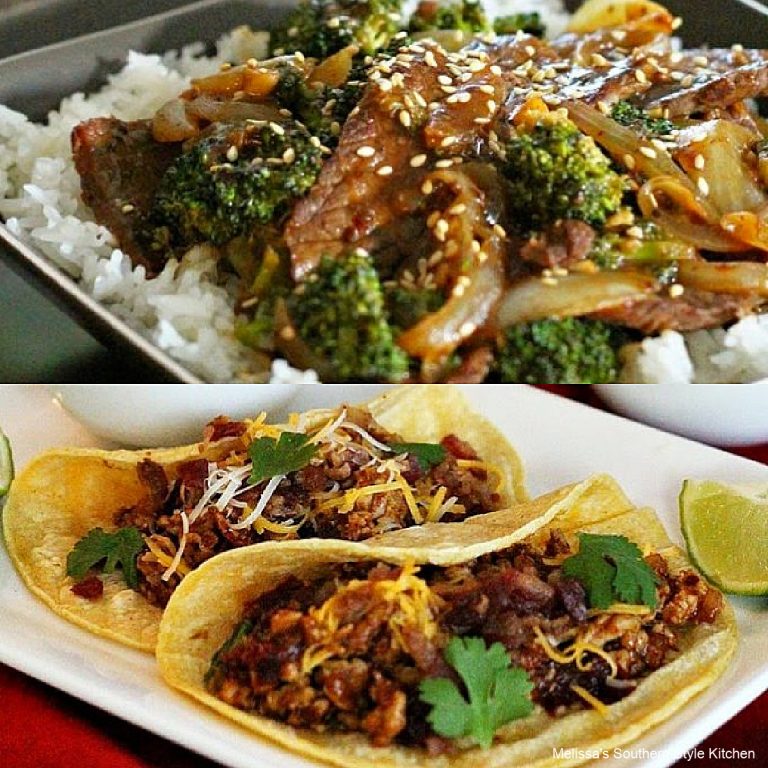 Sesame Beef and Broccoli and Chipotle BBQ Chicken Tacos