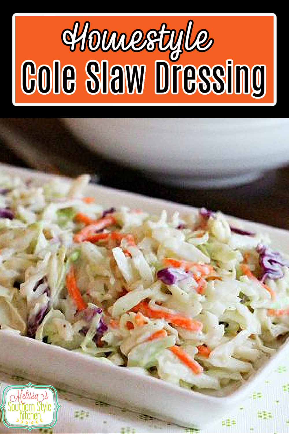 This dreamy homemade cole slaw dressing comes together in a snap #coleslaw #saladdressings #coleslawrecipes #dressings #sidedishrecipes #slaw #southerncoleslaw #bbqfood #southernfood #southernrecipes #dinnerideas