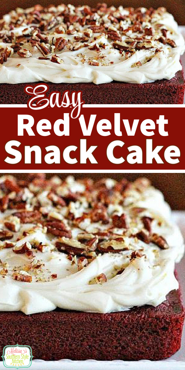 This single layer Red Velvet Snack Cake makes the perfect small batch dessert #redvelvet #valentinesday #redvelvetcake #cakerecipes #chocolatecake #southernfood #southerndesserts via @melissasssk