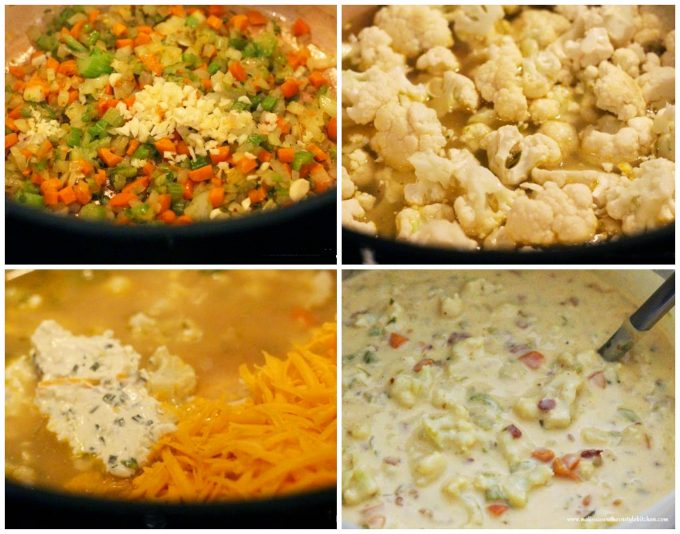Step-by-step preparation images and ingredients for Cauliflower Soup with Bacon