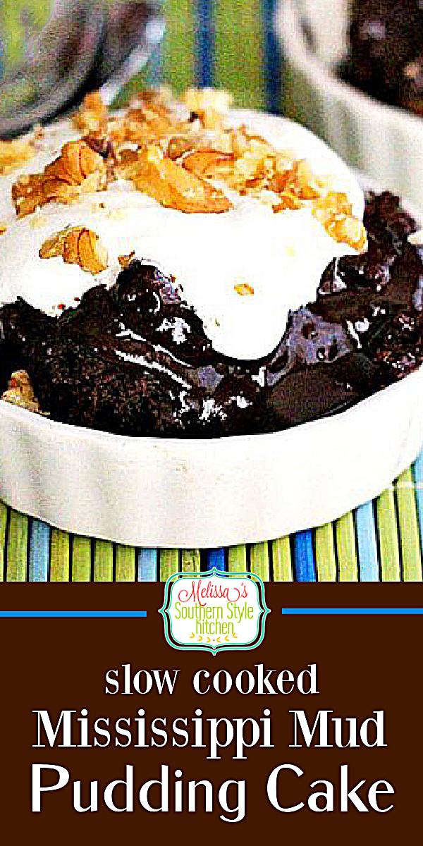 This Slow Cooked Mississippi Mud Pudding Cake is ooey gooey chocolate delight #slowcookedmississippimudcake #slowcookercakerecipes #crockpotrecipes #mississippimudcake #cakes #chocolatecake #cakerecipes #chocolate #southerndesserts