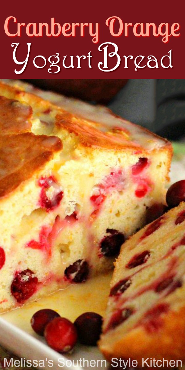 Freshly baked Cranberry Orange Yogurt Bread pairs perfectly with a cup of coffee or tea #cranberryorangebread #cranberries #cranberrybread #cranberrycakes #easybreadrecipes #yogurtbread #southernfood #southernrecipes #sweets #holidaybaking #holidays #christmasbrunch #orange #desserts #brunch #breakfast via @melissasssk