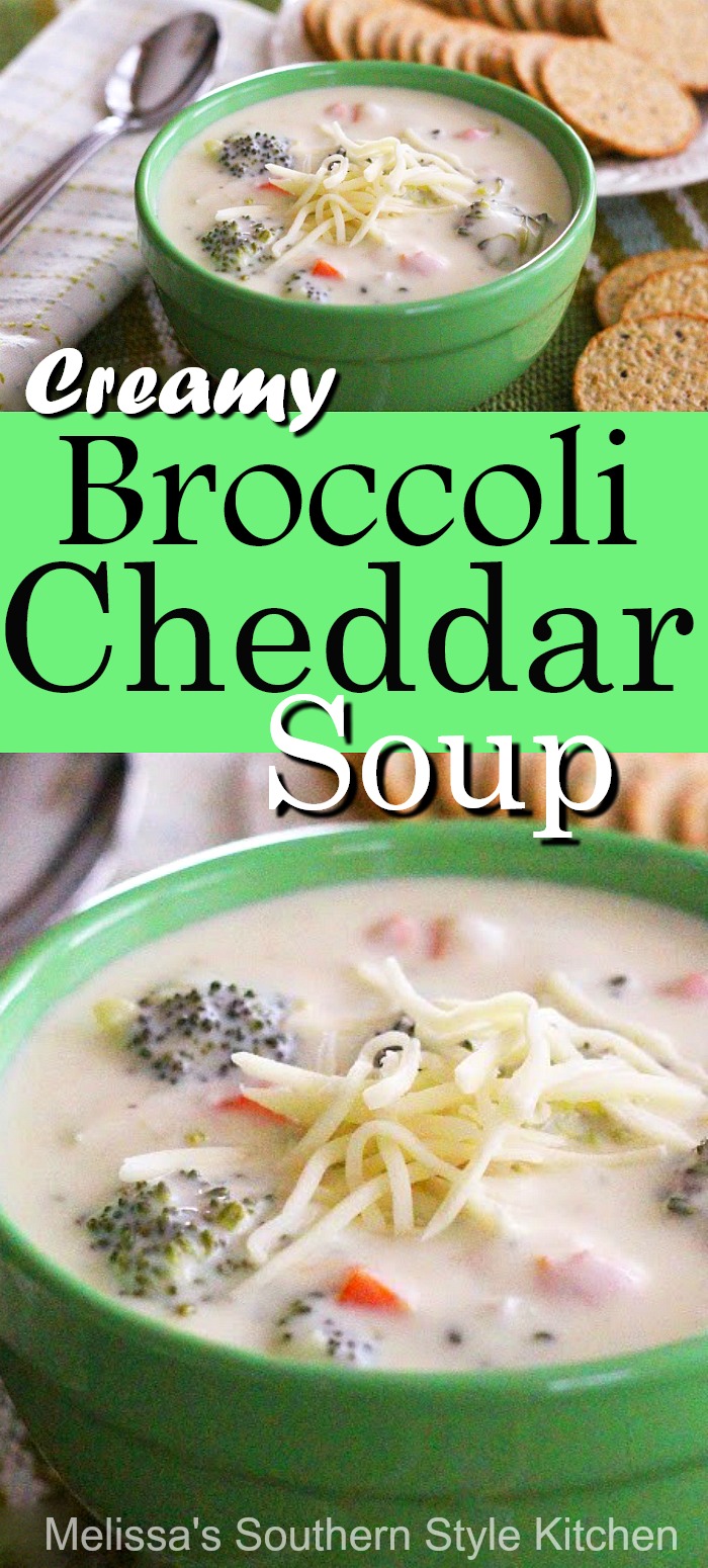 White Cheddar cheese is spectacular in this Creamy Broccoli Cheddar Soup #broccolicheddarsoup #broccolicheesesoup #broccoli #cheesesoup #souprecipes #easysouprecipes #broccoli #dinnerideas #dinner #lunchideas #southernrecipes #southernfood #cheddarcheese #melissassouthernstylekitchen via @melissasssk
